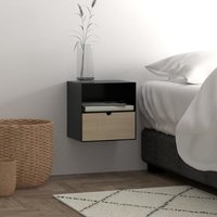 Jicama Metal Wall Hung Bedside Cabinet In Matt Black And Oak