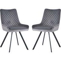 Jivon Light Grey Velvet Dining Chair with Black Legs in Pair