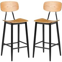 Jona Ply Oak Wooden Bar Stools In Pair