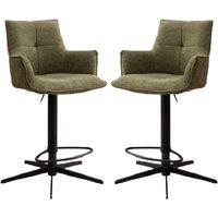 Joplin Green Fabric Bar Chairs With Metal Base In Pair