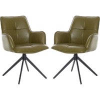 Joplin Green PU Leather Dining Chairs With Metal Base In Pair