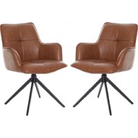 Joplin Tan PU Leather Dining Chairs With Metal Base In Pair