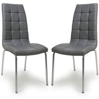 Justin Grey Faux Leather Dining Chairs With Chrome Legs In Pair
