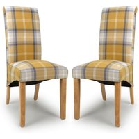 Kaduna Check Yellow Fabric Dining Chairs With Oak Legs In Pair