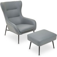Kaila Faux Leather Armchair With Foot Stool In Grey