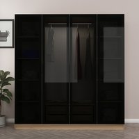 Kale Mirrored Wardrobe with 5 Doors in Golden Oak and Dark Grey