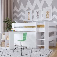 Karlstad Wooden Mid Sleeper With Desk And 3 Drawers In White