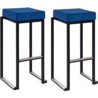 Kelowna Blue Velvet Bar Stools With Black Steel Frame In Pair