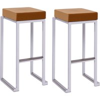Kelowna Gold Velvet Bar Stools With White Steel Frame In Pair