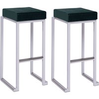 Kelowna Green Velvet Bar Stools With White Steel Frame In Pair