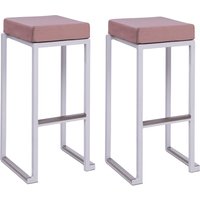 Kelowna Pink Velvet Bar Stools With White Steel Frame In Pair