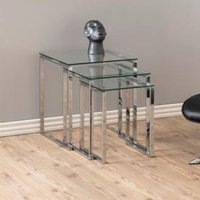 Kennesaw Clear Glass Nest Of 3 Tables With Chrome Legs