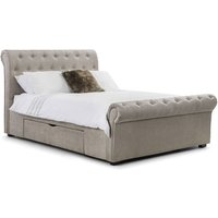 Rahela Chenille Fabric King Size Bed In Mink With 2 Drawers