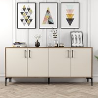 Kiev Large Wooden Sideboard with 4 Doors in Walnut and Cream