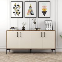 Kiev Small Wooden Sideboard with 4 Doors in Walnut and Cream