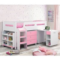 Kaira Cabin Bunk Bed In White And Pink