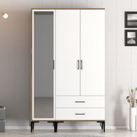 Kumsal Wooden Mirror Wardrobe with 3 Doors in White and Walnut