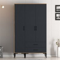 Kumsal Wooden Wardrobe with 3 Anthracite Doors in Walnut