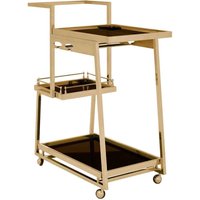 Kurhah Black Glass 3 Tier Drinks Trolley - Gold Frame