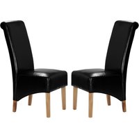 Kutztown Black Leather Dining Chairs With Oak Legs In Pair