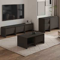 Lacin Wooden Living Room Furniture Set in Anthracite