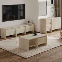 Lacin Wooden Living Room Furniture Set in Travertine Marble Effect