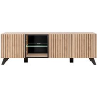 Lagos Wooden TV Stand With 4 Doors In Hickory Oak And LED