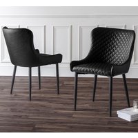 Lakia Antique Black Faux Leather Dining Chairs In Pair