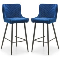 Lakia Blue Velvet Bar Stools With Black Legs - Pair