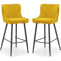 Lakia Mustard Velvet Bar Stools With Black Legs - Pair