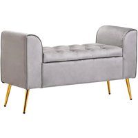 Langston Velvet Storage Ottoman In Grey