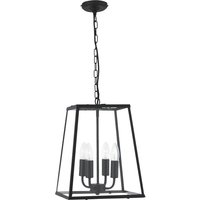 Lantern 4 Lights Triangle Glass Ceiling Pendant Light In Black