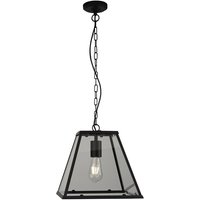 Lantern Triangle Glass Ceiling Pendant Light In Matt Black