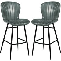 Laramie Steel Grey Genuine Leather Bar Stools In Pair