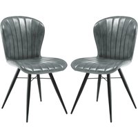 Laramie Steel Grey Genuine Leather Side Dining Chairs In Pair
