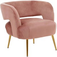 Larrisa Velvet Lounge Chair With Gold Metal Legs In Pink