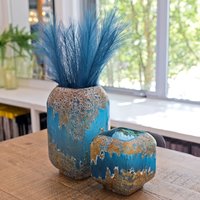 Laval Glass Set Of 2 Planter In Blue And Gold