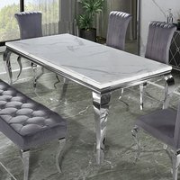 Laval Medium White Marble Dining Table With Chrome Legs