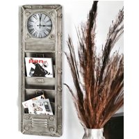 Learo Metal Wall Clock With Magazine Rack In Anthracite