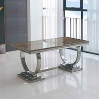 Leila Natural Stone Marble Effect Dining Table with Stainless Steel Base in Brown