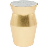 Leno 56cm White Marble Top Side Table With Gold Wooden Base