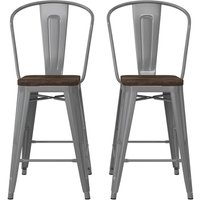 Lenox Wooden Bar Chairs With Silver Gun Frame In Pair