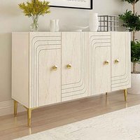 Lessi Wooden Sideboard with 4 Doors in White and Travertine Marble Effect