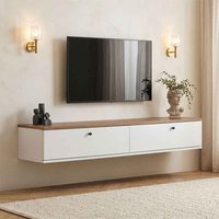 Ligne 160cm Wooden Wall Mounted TV Stand with 2 Doors in White and Atlantic Pine