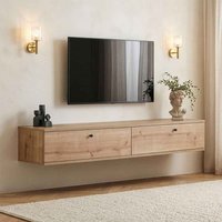 Ligne 160cm Wooden Wall Mounted TV Stand with 2 Doors in Sapphire Oak
