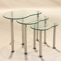 Liotrix Clear Glass Nest Of 3 Tables With Stainless Steel Legs