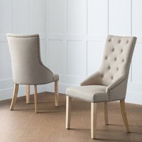 Landen Button Back Oatmeal Linen Dining Chairs In Pair