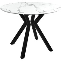 Loreto Wooden Round Dining Table In White Marble Effect