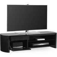 Flare Large Black Glass TV Stand With Black Oak Wooden Frame
