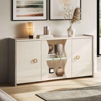 Losea Brown Marble Effect Small Sideboard in High Gloss with LED and 4 Doors